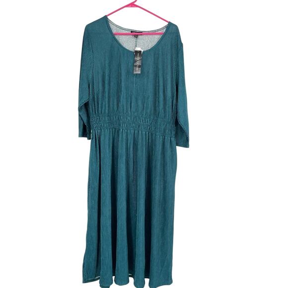 Lane Bryant Teal Women's 3/4-Sleeve Midi Dress With Elastic Waist - Size 18/20 - Picture 1 of 5